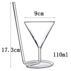 Spiral Straw Cocktail Glass size diagram showing the bowl opening, overall height and looped base