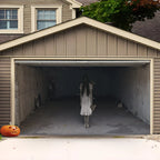 Spooky Girl Garage Banner across a beige house garage with a jack-o-lantern beside the driveway