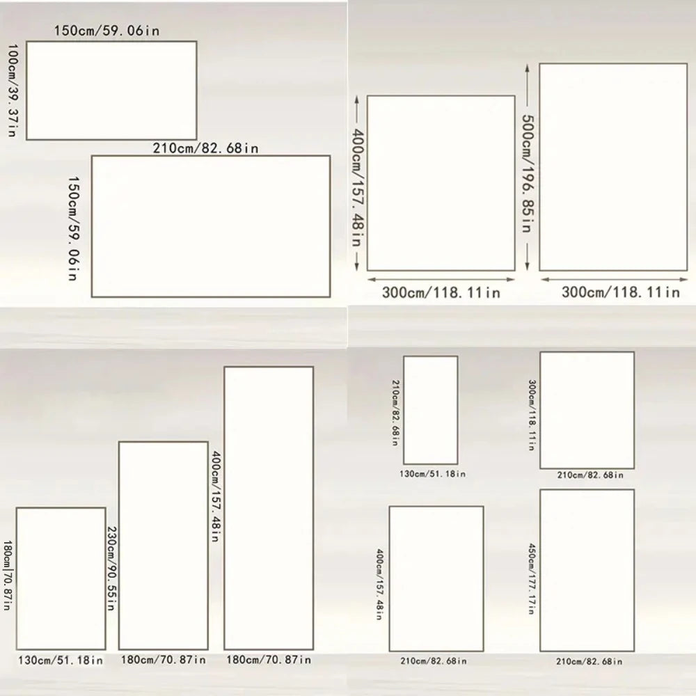 Spooky Girl Garage Banner supplier reference chart showing assorted rectangle dimensions in cm and inches
