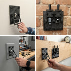 Spooky Light Switch Cover collage showing single and double models on walls and hands moving the levers