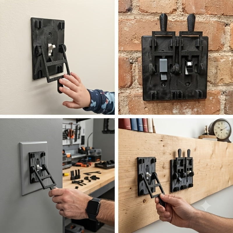 Spooky Light Switch Cover collage showing single and double models on walls and hands moving the levers