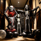 Spooky Skeleton Balloon Set trio of bloody, pumpkin-headed, and hooded skeleton characters