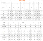 Spotlight Rhinestone Bodysuit supplier general gown size chart with US, European and UK sizes and measurements.