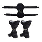 Spring Knee Support Brace product collage with one brace opened flat and two braces standing side by side.