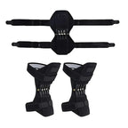 Spring Knee Support Brace laid flat with straps extended above two braces shown in their wrapped shape.
