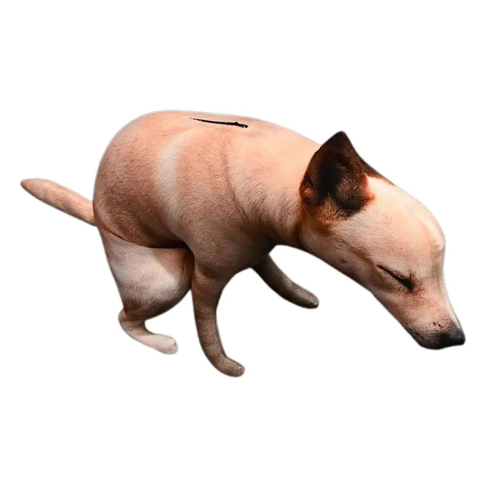 Squatting Dog Plush Toy 60 cm tan dog in a squatting pose on a white background.
