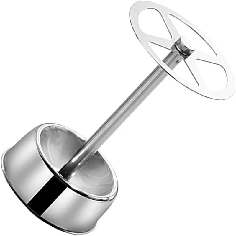 Stainless Toothbrush Holder in silver with four open slots and a freestanding round base