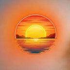 Sunset Wave Neon Sign close-up showing a yellow sun, mountain silhouettes and orange water reflections