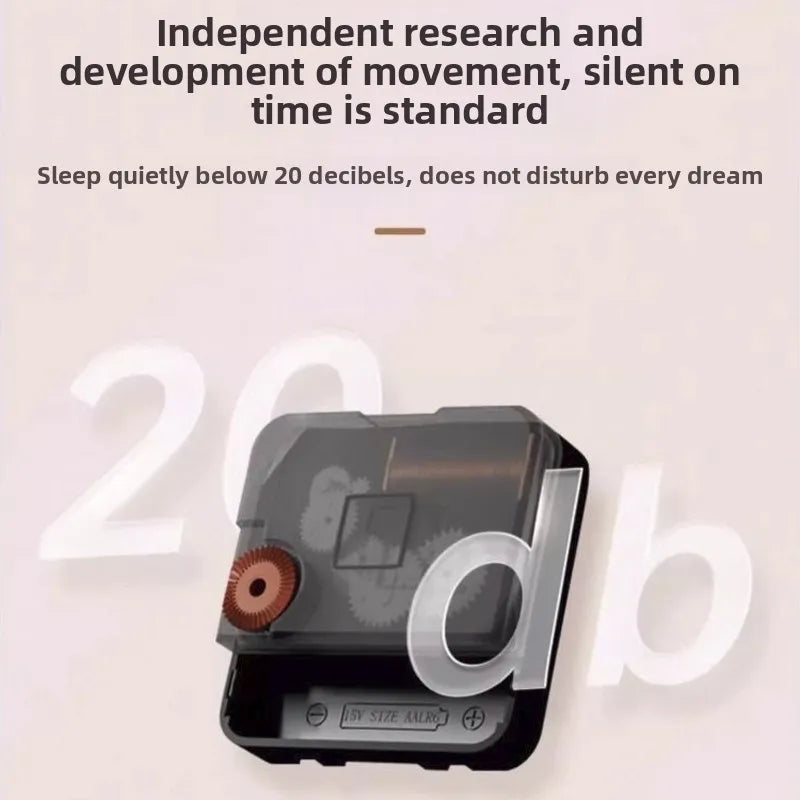 Swinging Cat Wall Clock infographic showing the rear quartz movement and quiet-operation message