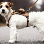 Tactical Dog Backpack Harness side view on a terrier showing the chest straps, back pouch and leash connection.