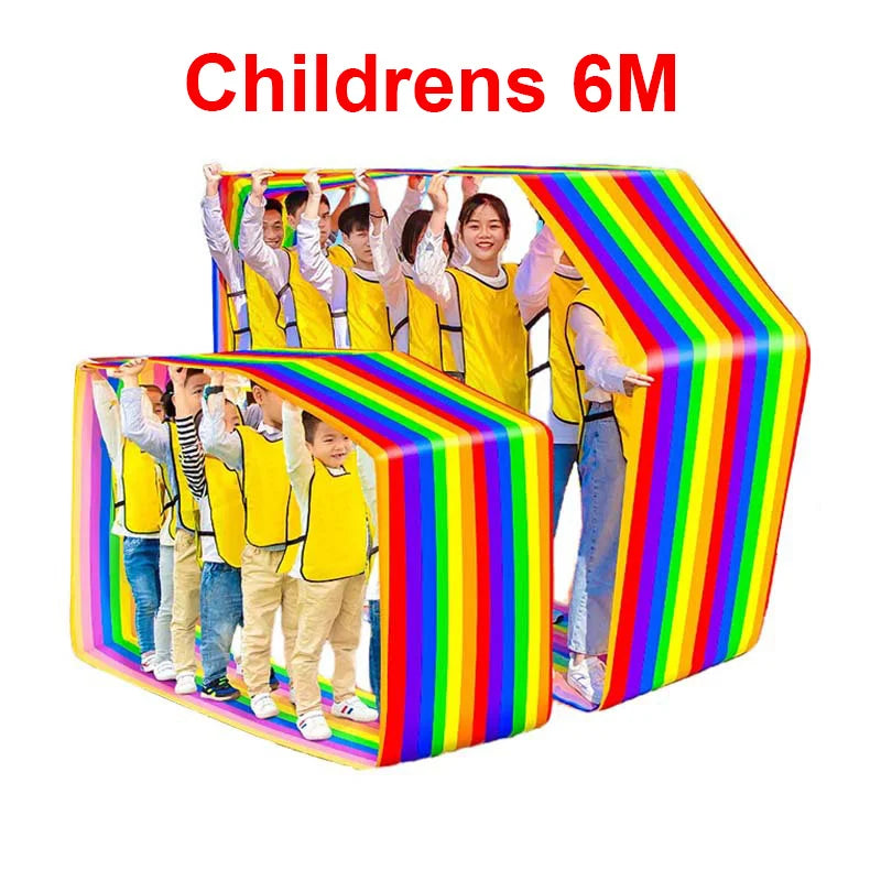 Team Building Race Mat: Adult and child teams inside rainbow loops, labeled Childrens 6M.