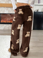 Teddy Bear Lounge Pants back view showing cream teddy bear motifs across the coffee-brown fabric.