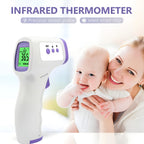 Thermometer & Oximeter Set infrared thermometer displayed beside a smiling mother and baby