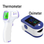 Thermometer & Oximeter Set paired view of the purple-accented thermometer and blue oxygen monitor