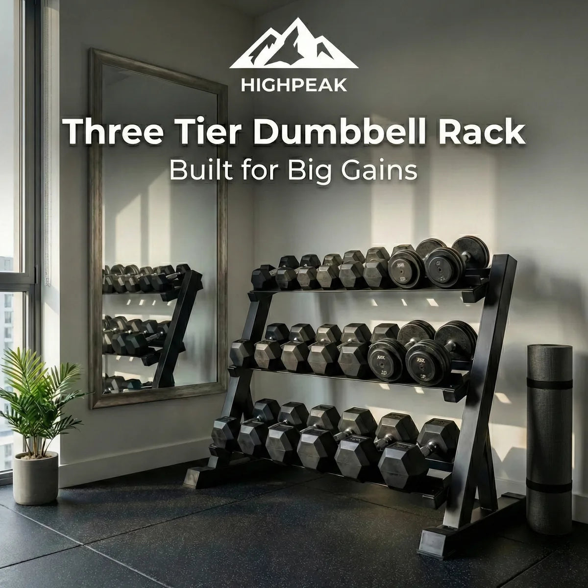 Fitting Rack Three Rack HighPeak 3 Tier Dumbbell Rack – 1100LB Capacity Gym Weight Storage