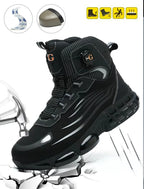 TitanStep Boots by HighPeak in black with steel toe, slip-proof sole, and no-lace twist lock for tough, comfortable work use.