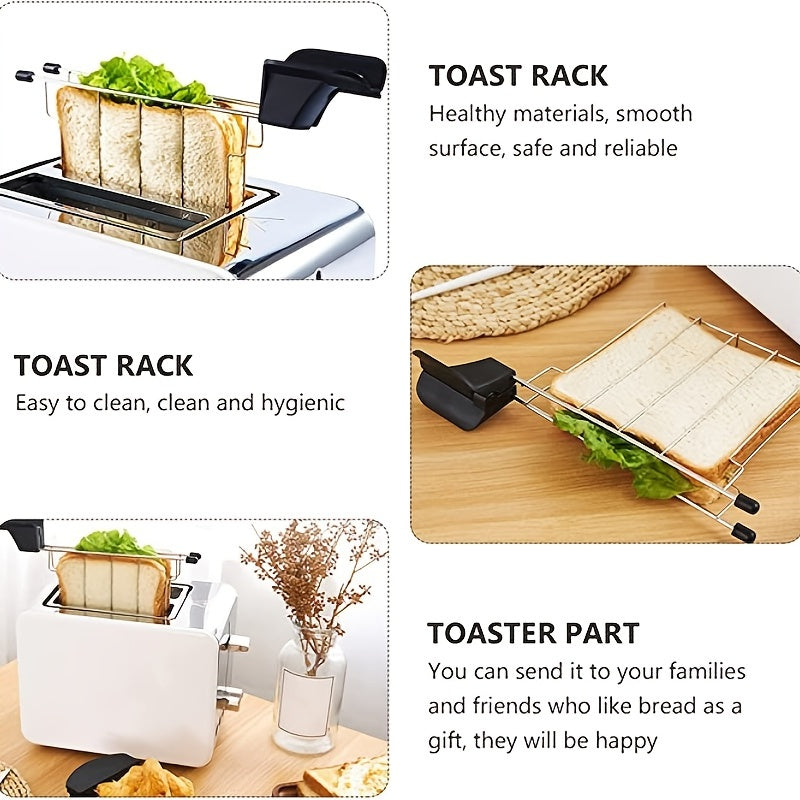 Toaster Sandwich Rack collage showing a sandwich in a toaster and resting on a wooden counter.