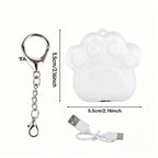 Touch Activated Bag Light — Paw shape with 5.5 cm size markings, keychain clip and USB charging cable.