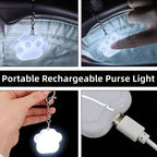 Touch Activated Bag Light — Paw shape collage showing touch activation, glowing light and USB charging.