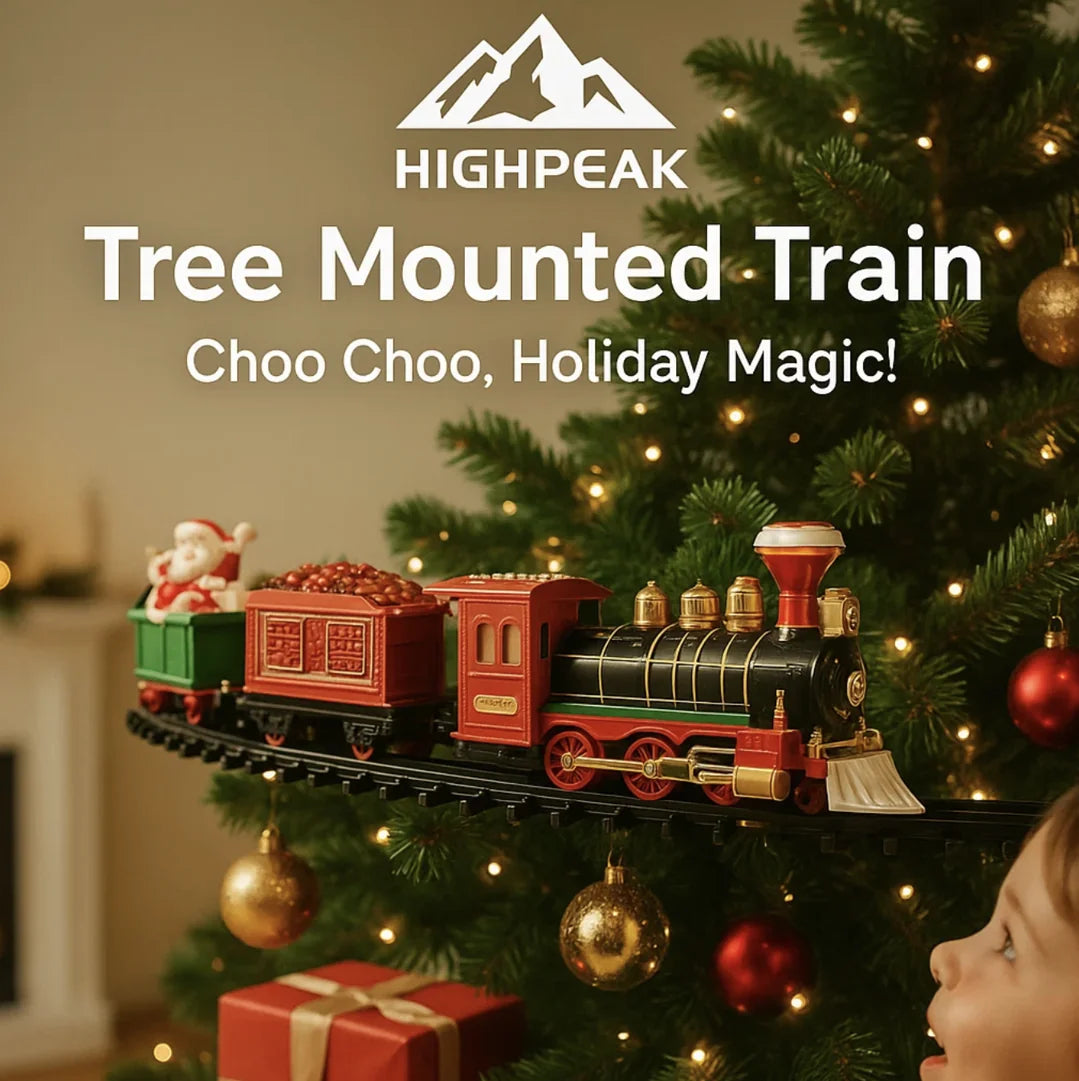 Little Tree Train Set HighPeak Tree Mounted Train with Steam, Lights & Track for Tree