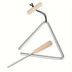 Triangle Instrument Set with suspended metal triangle and matching handled beater on a white background