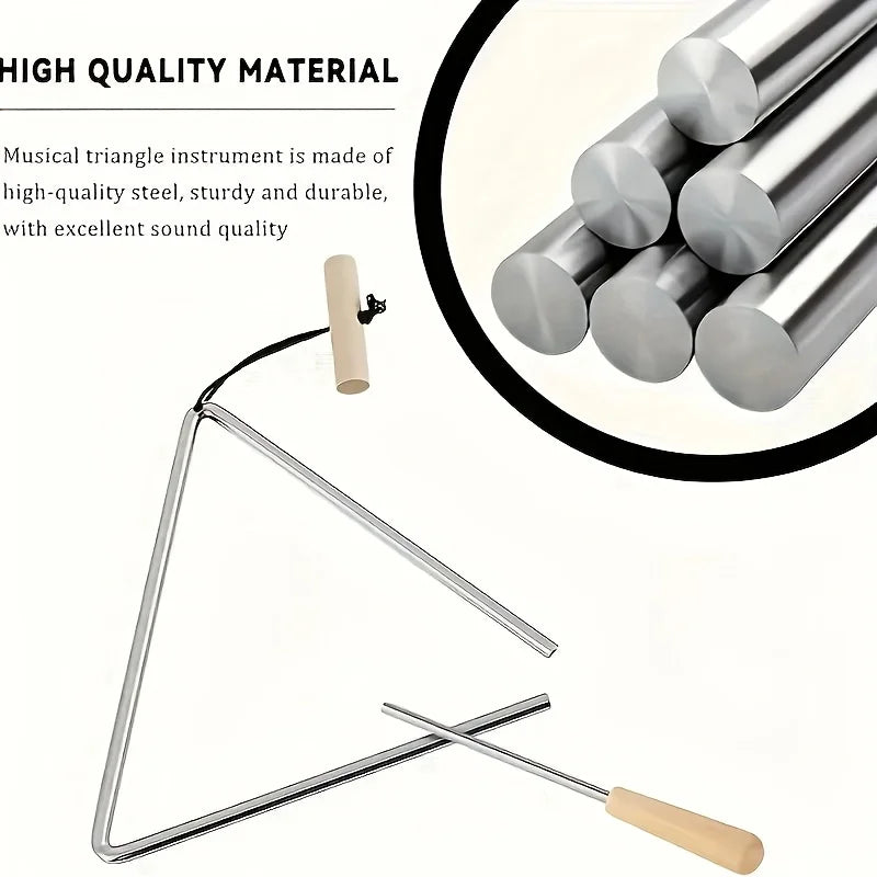 Triangle Instrument Set material illustration with metal rods, suspended triangle and handled beater