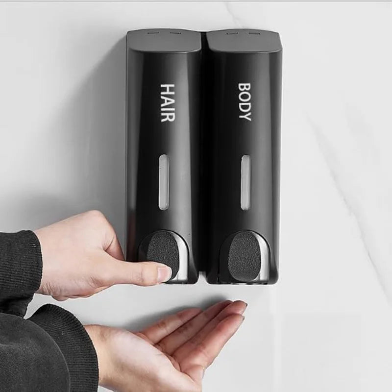 Triple Shower Dispenser Black double supplier reference demonstrating the press buttons