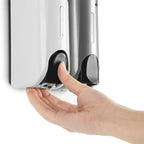 Triple Shower Dispenser White double supplier reference showing manual liquid dispensing