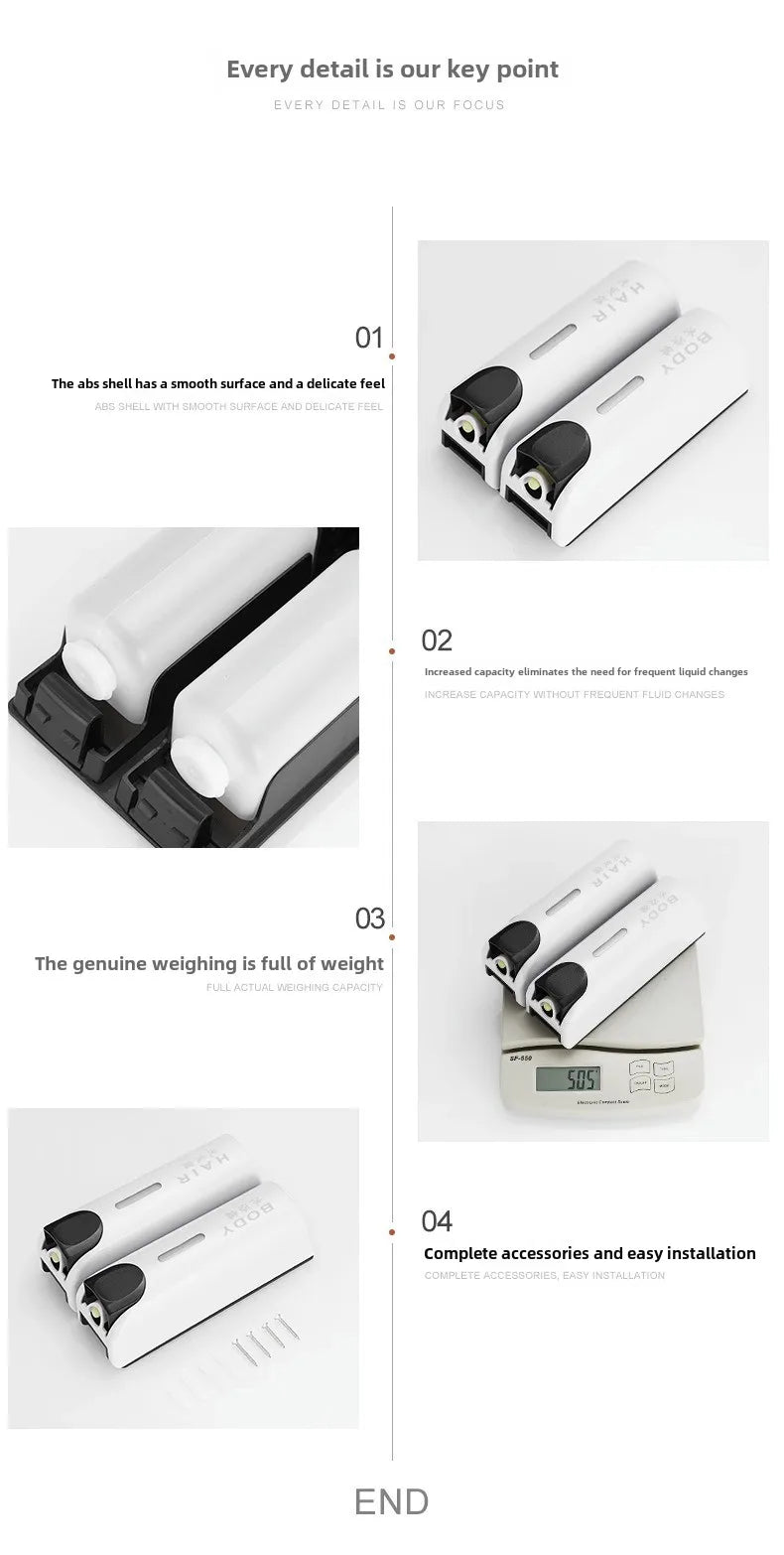 Triple Shower Dispenser White double supplier detail showing ABS bodies and mounting hardware