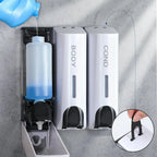 Triple Shower Dispenser refill guide showing removable bottles and the opening key