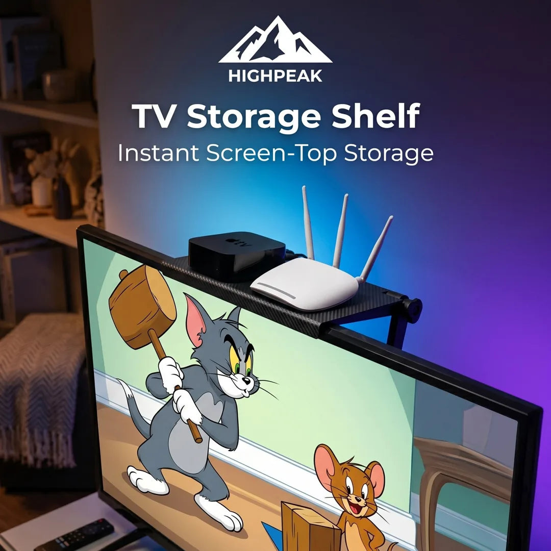 HighPeak TV Storage Shelf | No Drill Screen Top Organizer Rack