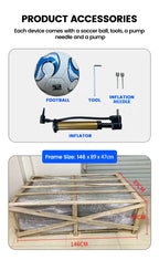 Included soccer ball pump needles assembly tool and shipping frame dimensions