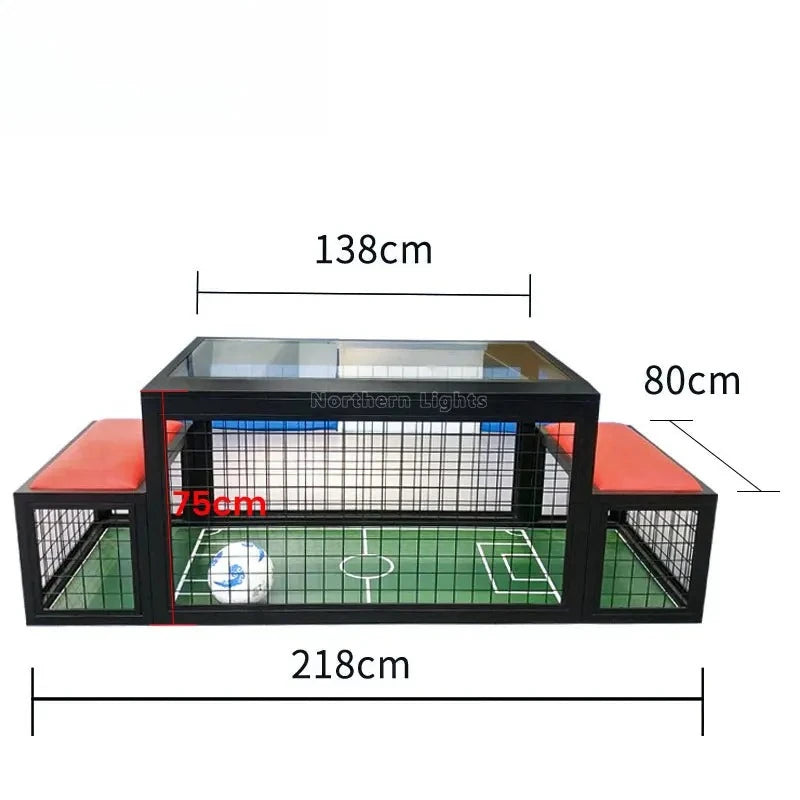 Two-Player Soccer Table dimensions showing 218 by 138 by 80 centimeters