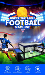Under-the-table football machine promotional graphic with soccer player