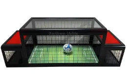 Two-Player Soccer Table with red seats in front view
