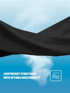 Under A Tack Tee black fabric shown stretched to demonstrate its lightweight drape