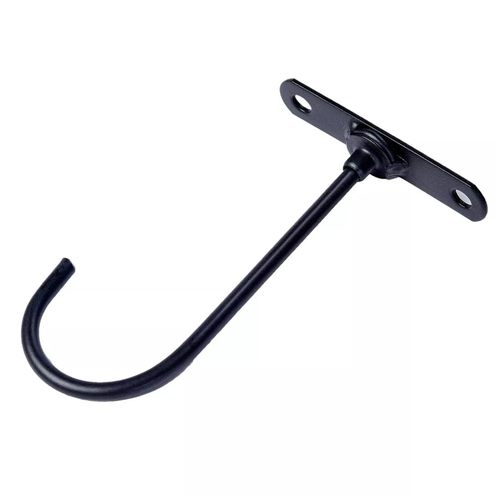 Under-Cabinet Banana Hook in black shown at an angled product view with its pre-drilled mounting plate