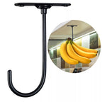 Under-Cabinet Banana Hook shown from the front with an inset demonstrating a banana bunch hanging beneath a cabinet