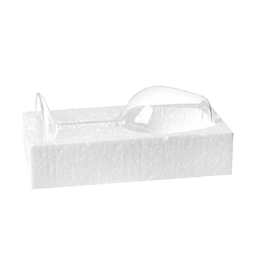 Upside Down Wine Glass resting in a fitted protective foam packaging insert