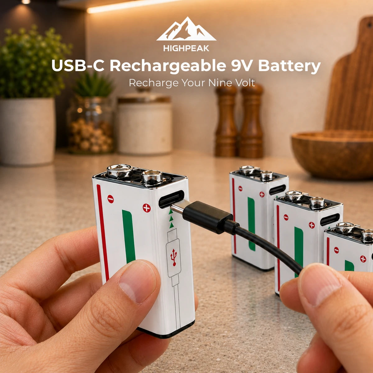 USB-C Rechargeable 9V Battery
