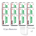 Twelve rechargeable 9V batteries with two four-head USB-C charging cables