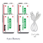 Two USB-C rechargeable 9V batteries with one charging cable