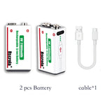 Short USB-to-USB-C charging cable included with the rechargeable 9V battery