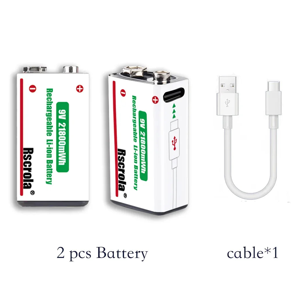 Short USB-to-USB-C charging cable included with the rechargeable 9V battery