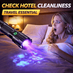 UV Inspection Flashlight – travel inspection illustration showing fluorescent marks on bedding.