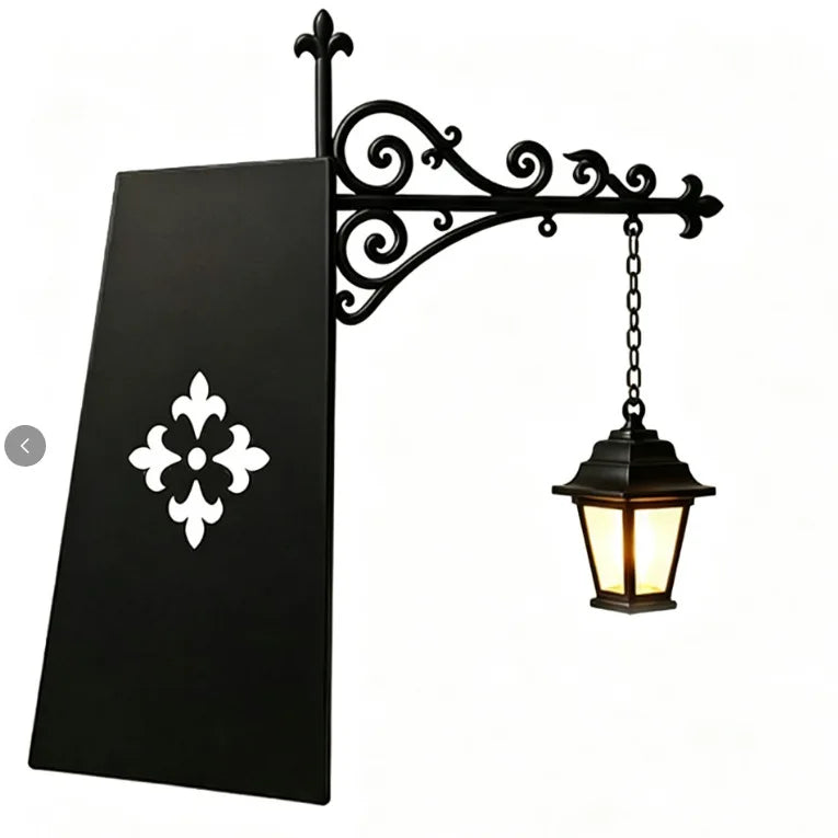 Vintage Bookshelf Lantern classic streetlamp style with a hanging chain and black shelf insert bracket