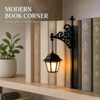 Vintage Bookshelf Lantern displayed beside neutral book covers and a potted plant in a modern book corner