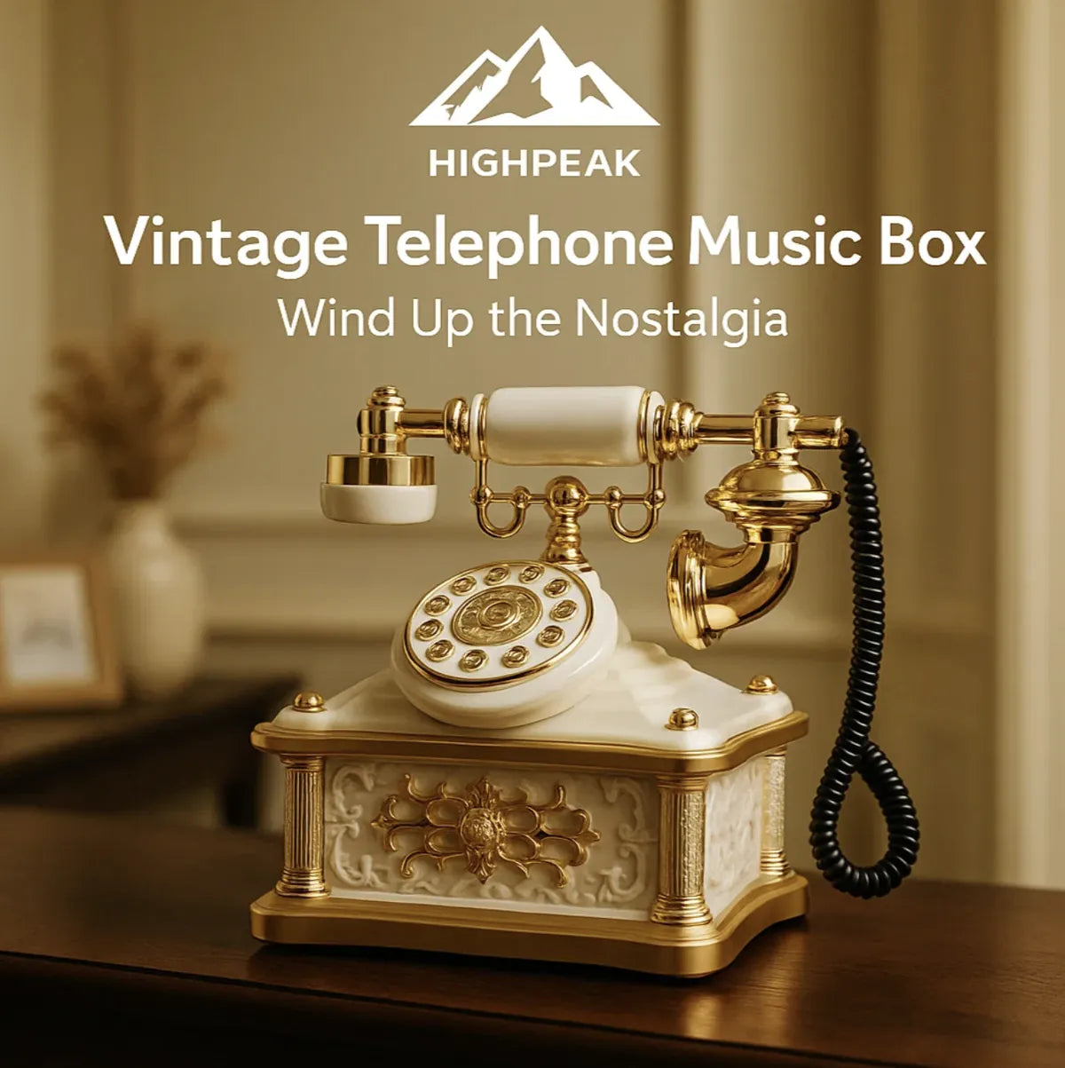 HighPeak Vintage Rotary Telephone Music Box – 8 Melodies Wind-Up