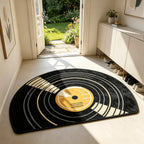 Vinyl Record Doormat positioned inside a bright entryway facing an open garden door