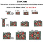 Vinyl Record Doormat supplier chart comparing general rug dimensions with a cushion for scale